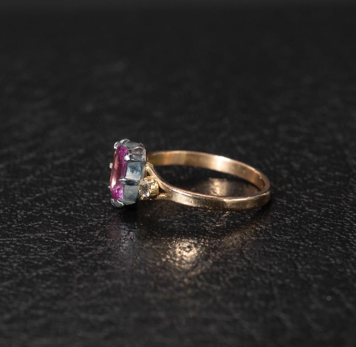 Pink sapphire and diamond ring