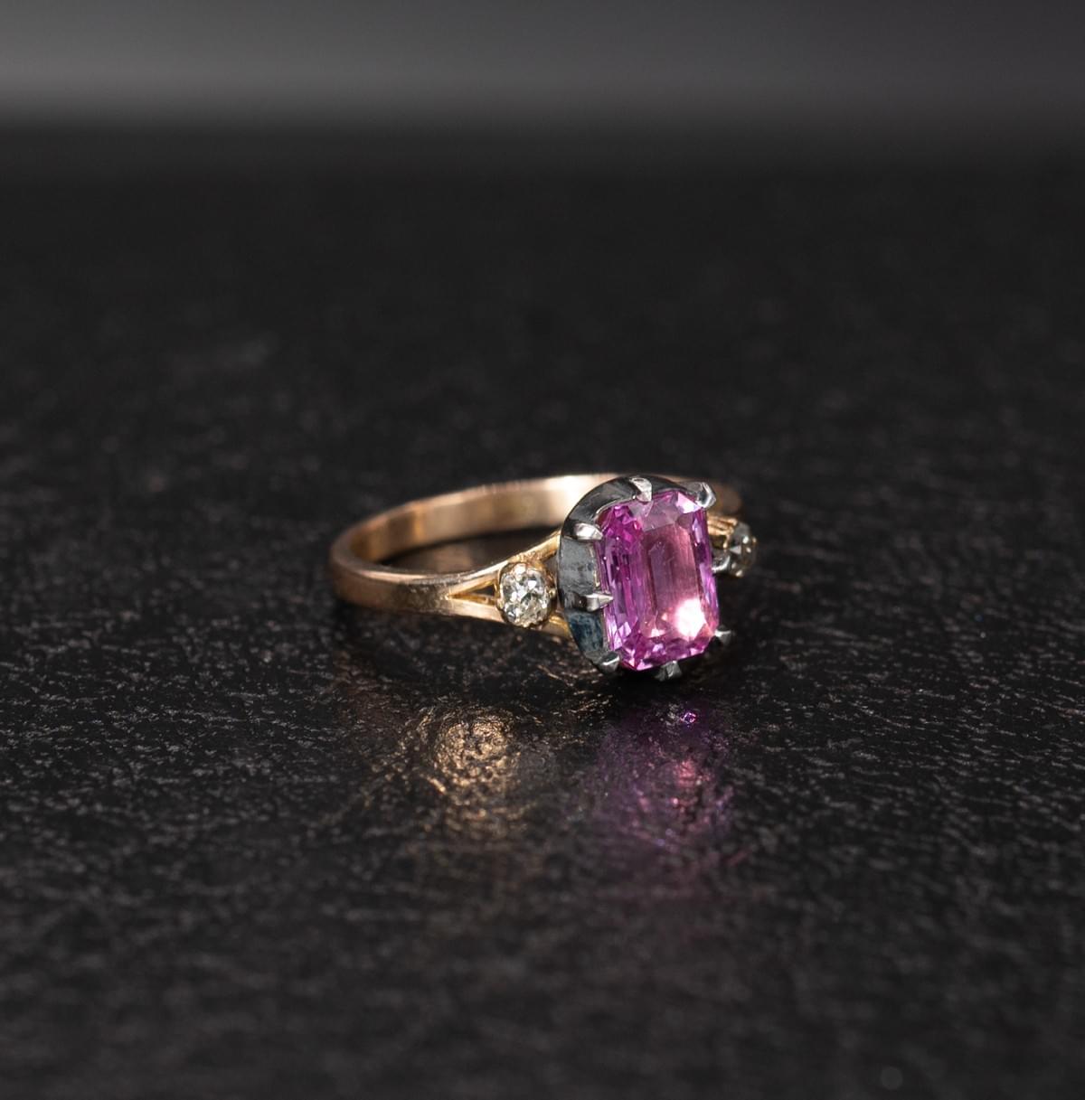 Pink sapphire and diamond ring