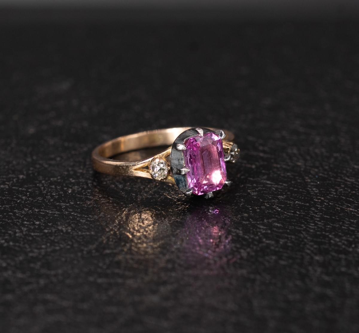 Pink sapphire and diamond ring