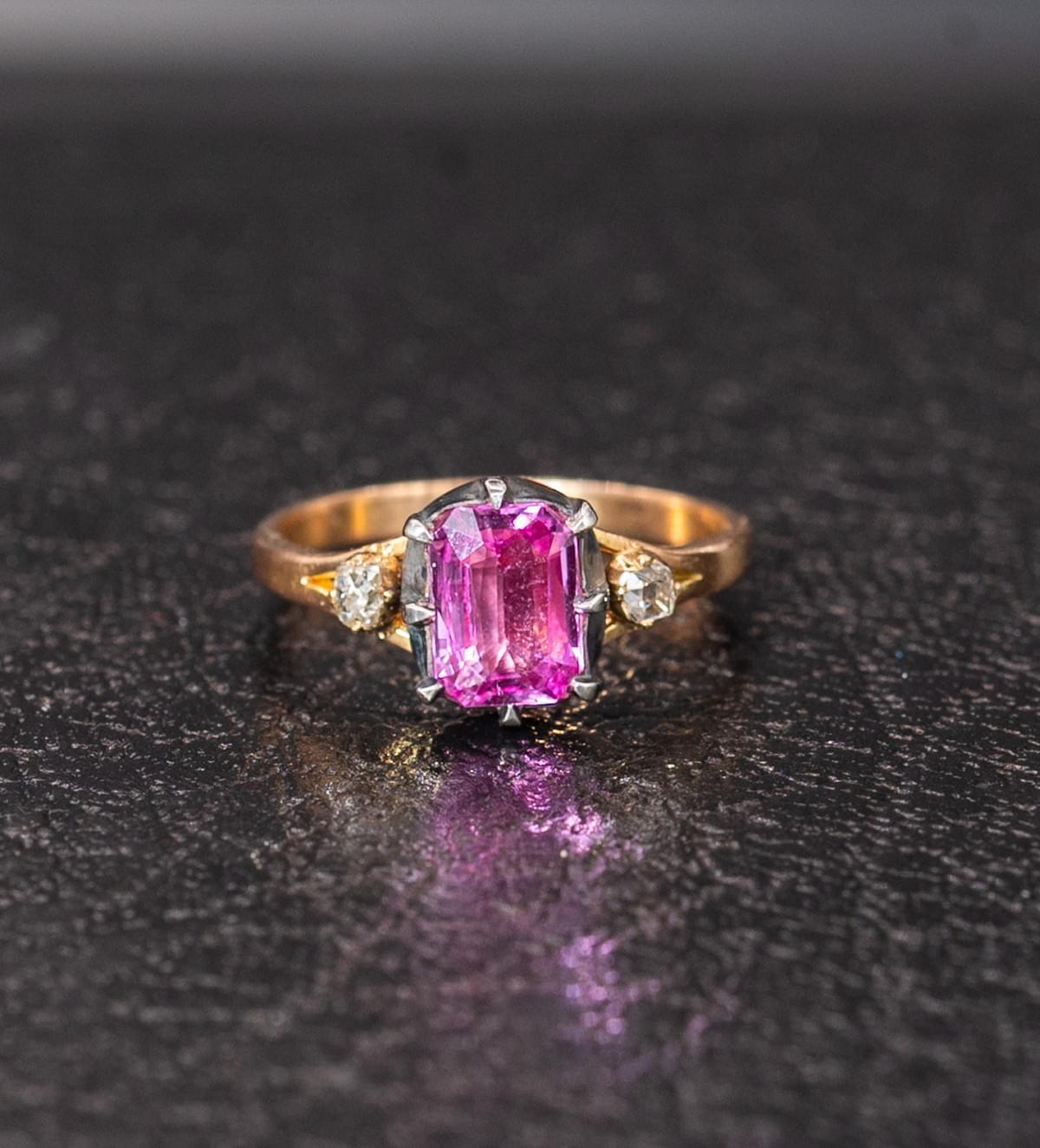 Pink sapphire and diamond ring