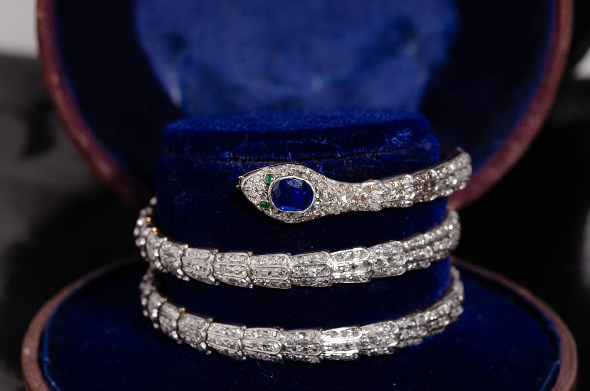 Diamond and sapphire snake bracelet