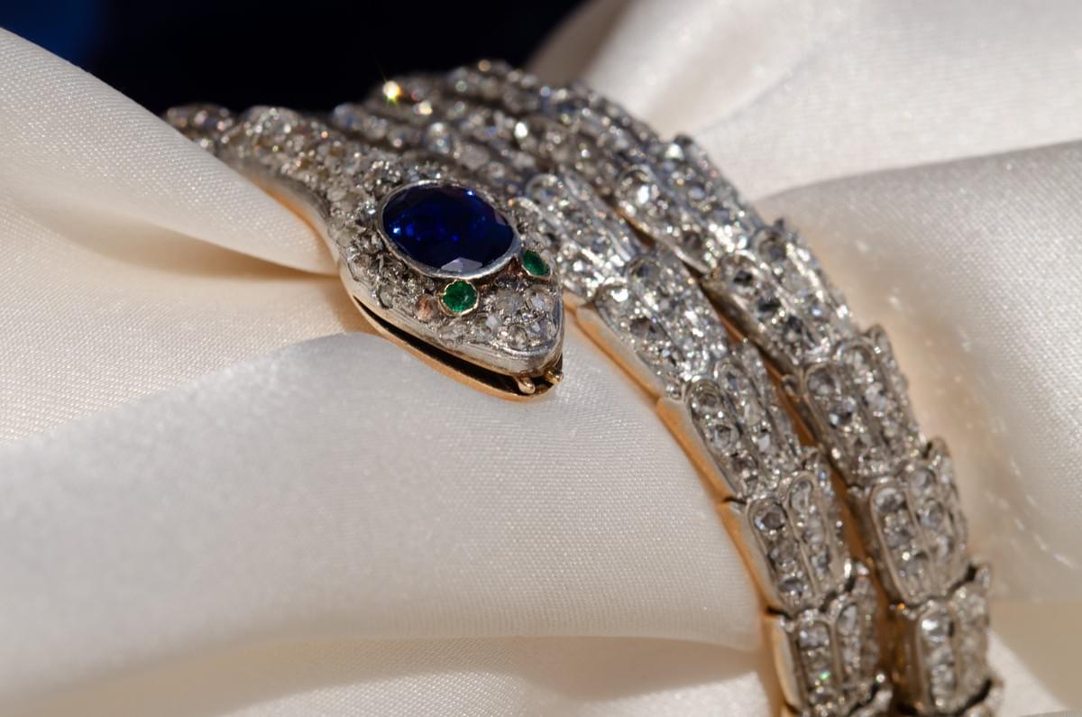 Diamond and sapphire snake bracelet