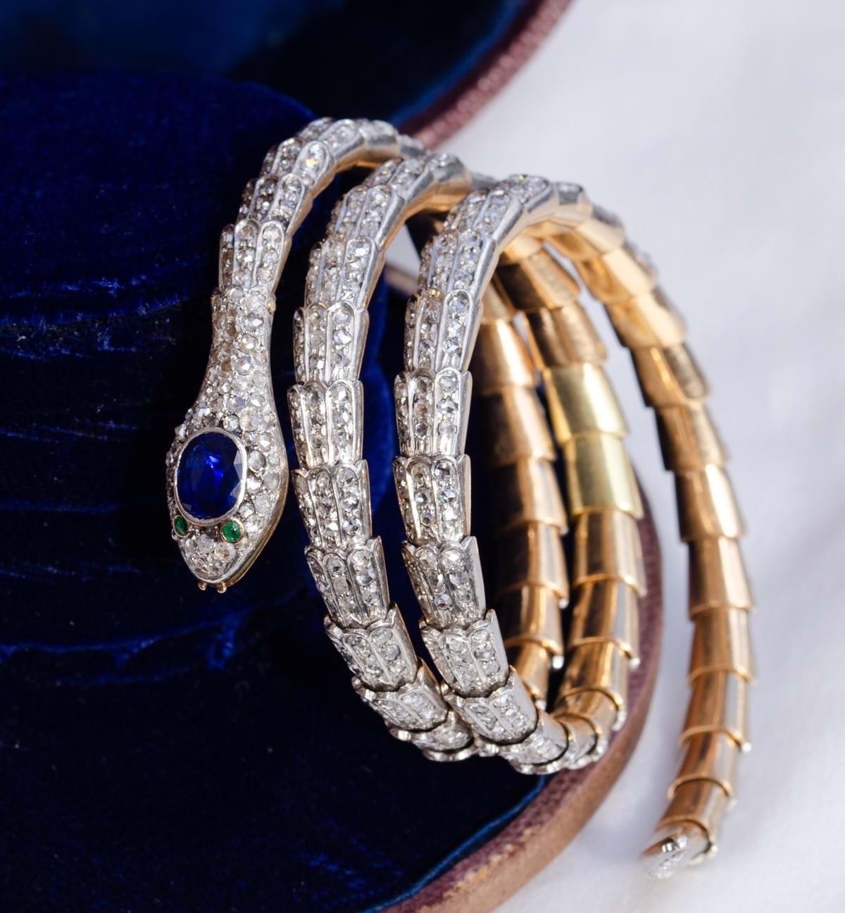 Diamond and sapphire snake bracelet