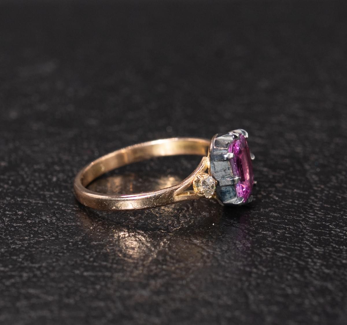 Pink sapphire and diamond ring