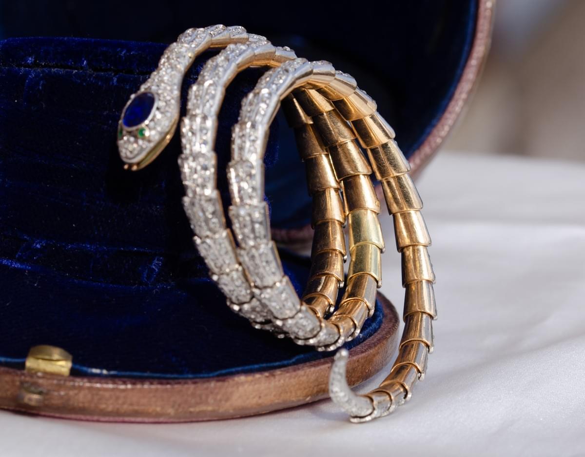 Diamond and sapphire snake bracelet