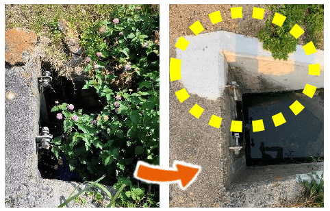 壊れていた水路口を修理しました。