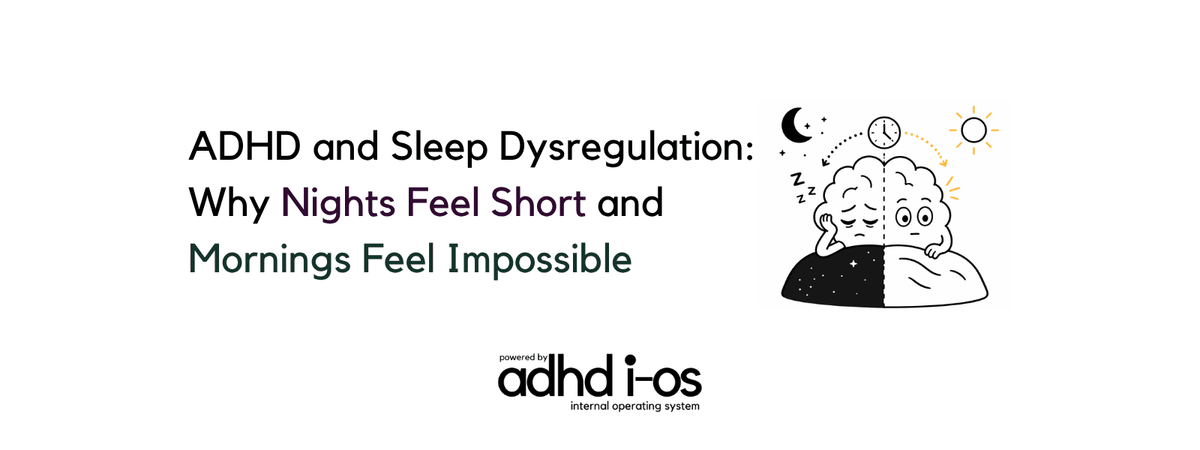 A brain split between night and day icons illustrating ADHD and sleep dysregulation and difficult mornings.