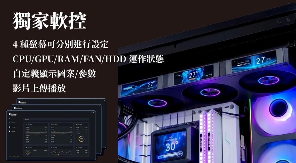 JONSBO 喬思伯TF3-360SC 四螢幕 一體式水冷散熱器 黑/白（TDP:325/漏液賠償/6年保固）