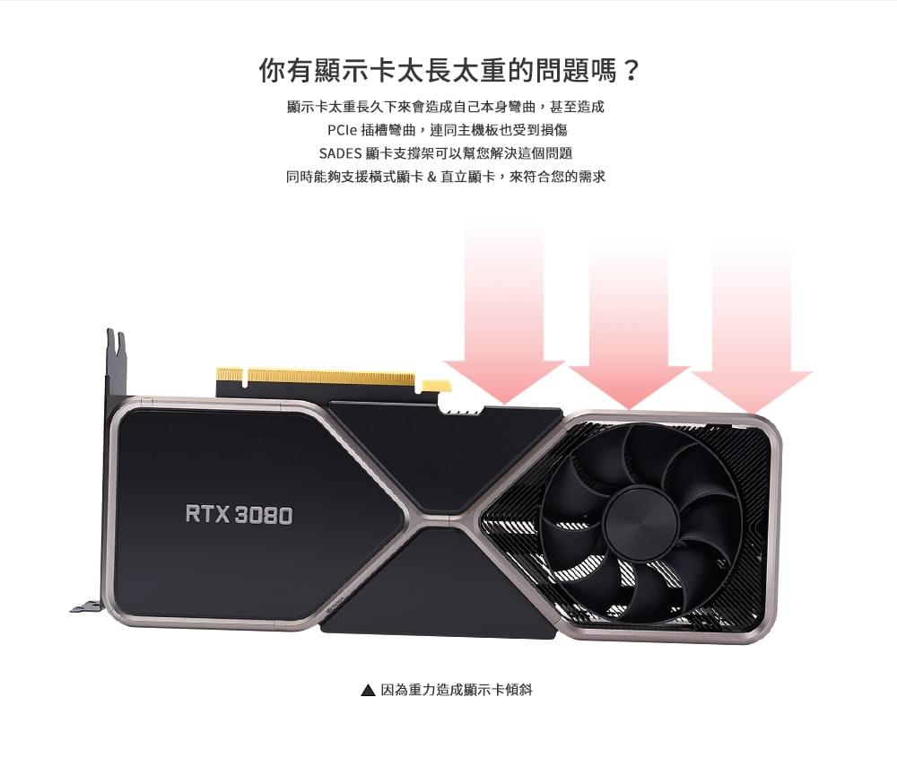 賽德斯 顯卡支撐架 /消光金屬灰/橫式直立雙用/支援雙顯卡