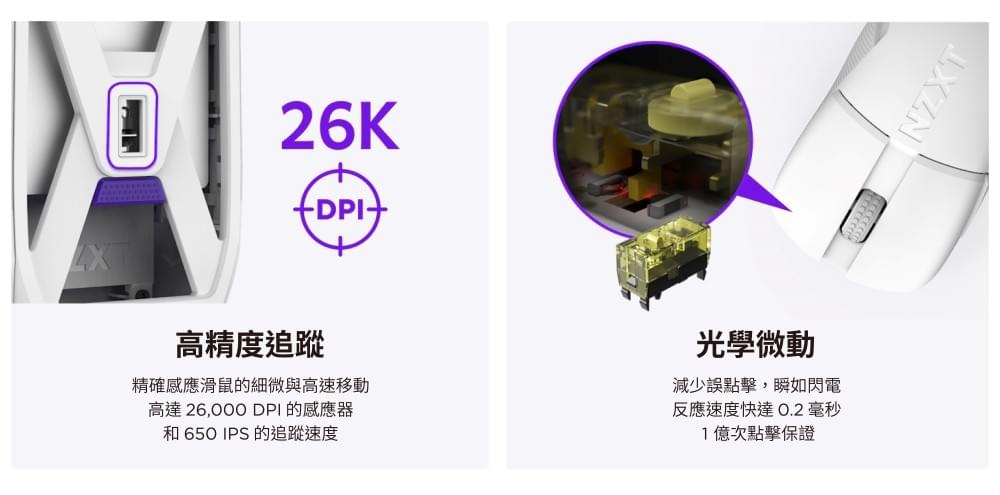 【NZXT美商恩傑】Lift Elite Wireless無線滑鼠 黑/白(57g/光微動/8K回報/26000dpi)