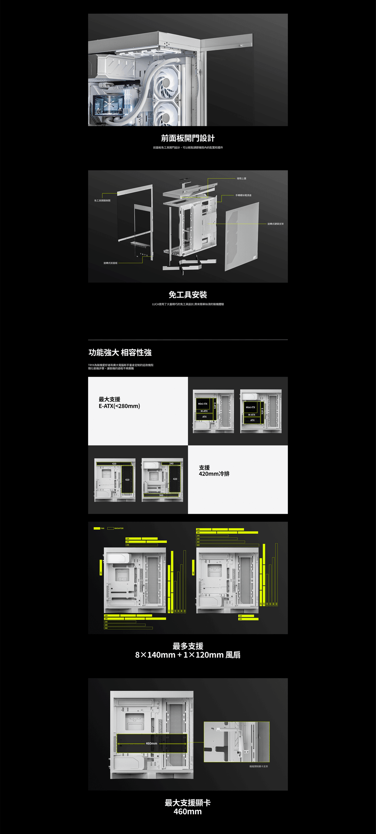 TRYX】LUCA L70 懸浮X型底座 鋁合金 E-ATX海景機殼 白（精品級/背插/雙420/航太級鋁合金)