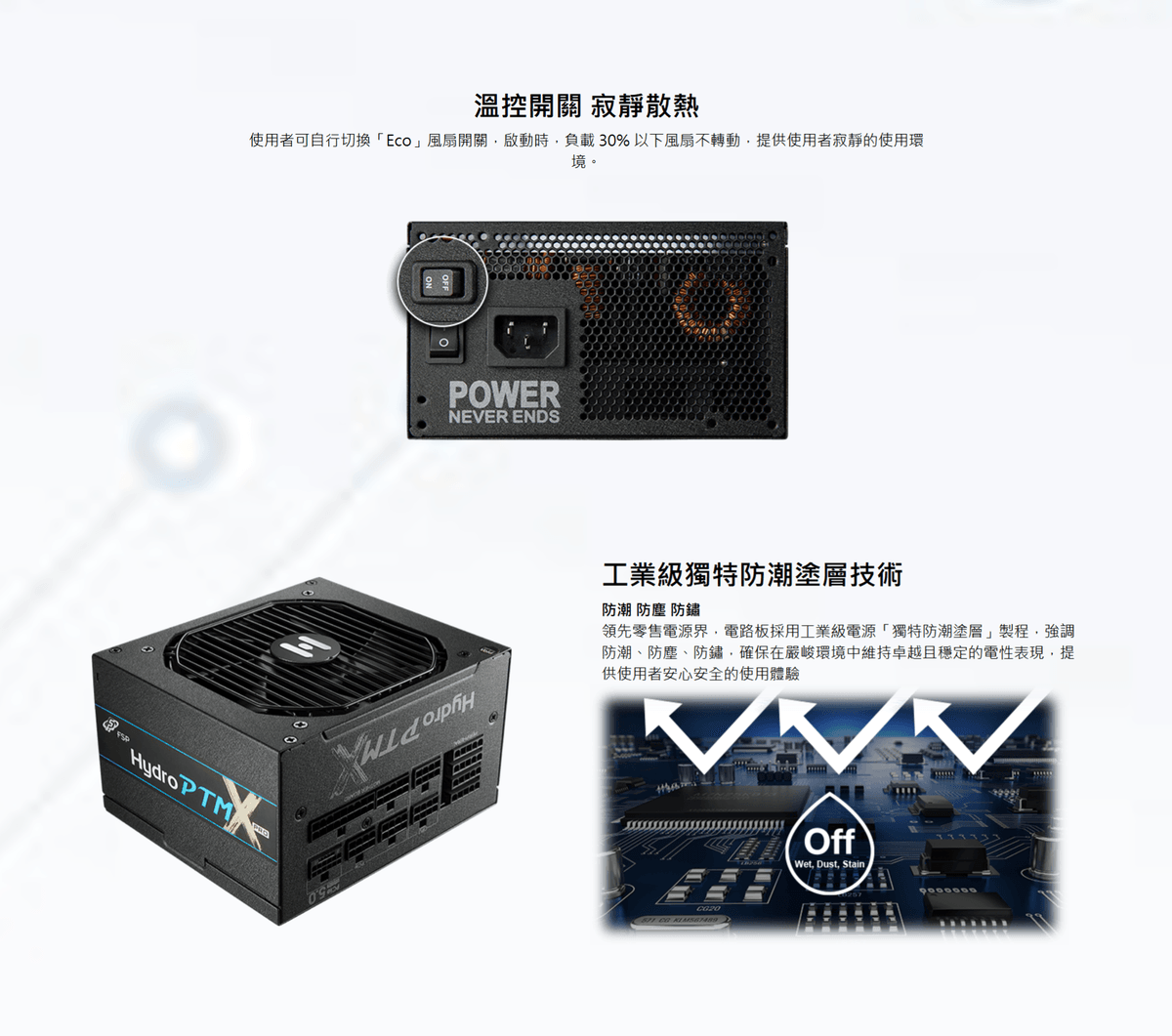 【全漢FSP】Hydro PTM X PRO 1000/1200W ATX3 白金電源 黑/白 (防潮防塵防鏽/短機身)