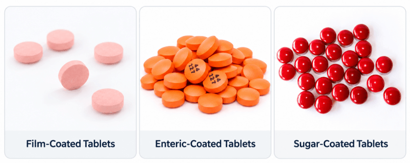 Film coating, sugar coating, and enteric coating