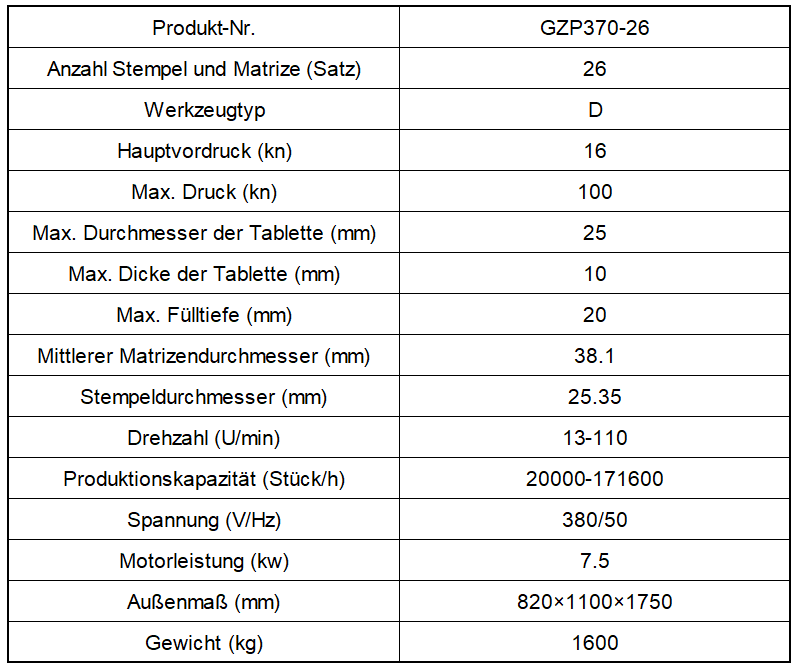 GZP370-26 Hochgeschwindigkeits-Rotationstablettenpresse