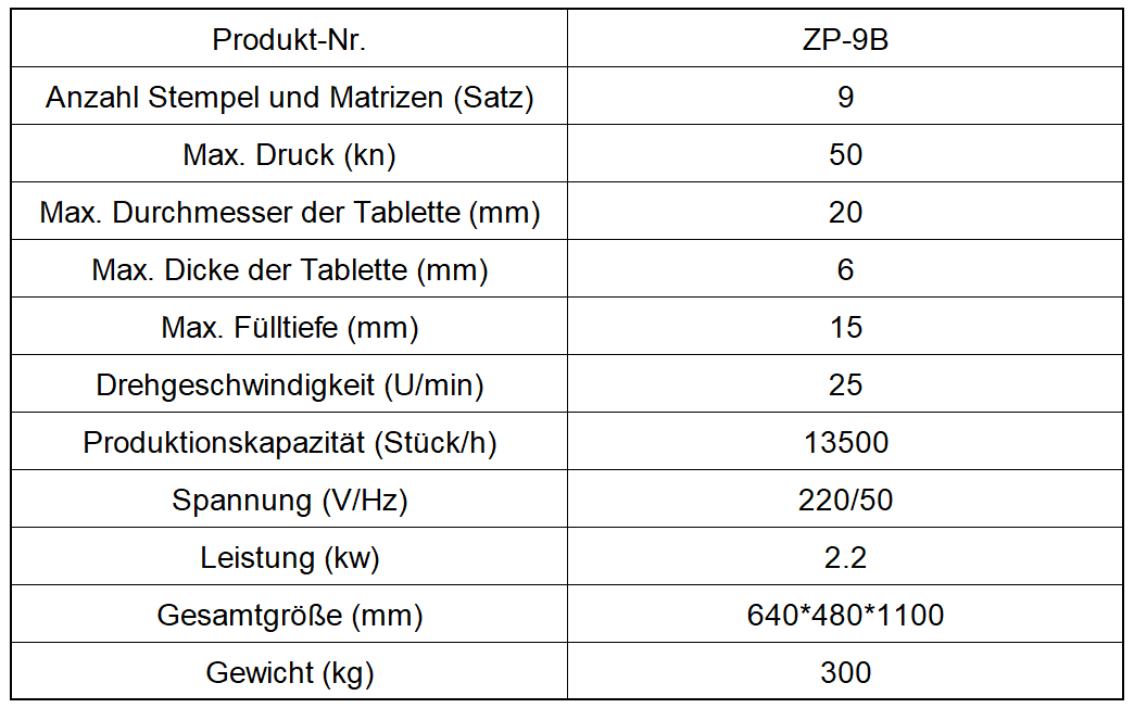 ZP-9B Rotationstabletten-Pressmaschine