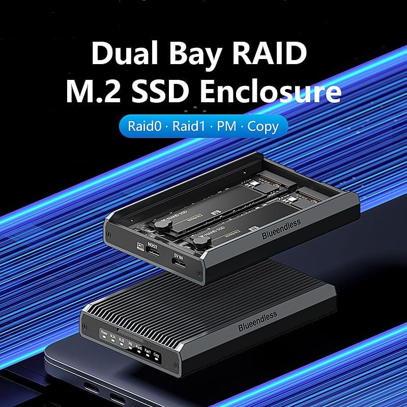 RAID鏡像備份 Clone拷貝 雙槽雙協議M.2 SSD硬碟外接盒,USB3.2 20Gbps控制晶片,SSD拷貝機
