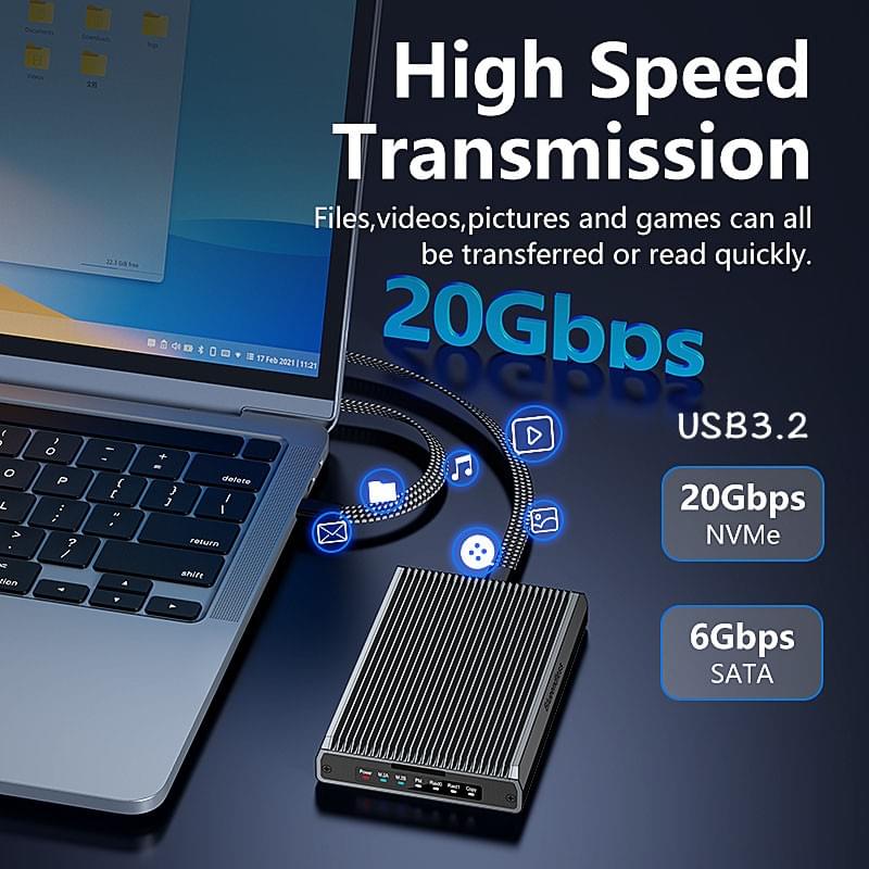 RAID鏡像備份 Clone拷貝 雙槽雙協議M.2 SSD硬碟外接盒,USB3.2 20Gbps控制晶片,SSD拷貝機