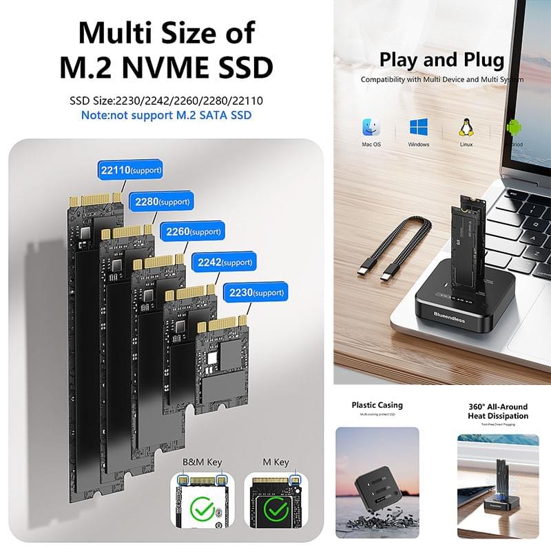 雙槽1對1 M.2 NVMe SSD拷貝機,USB3.2 20Gbp M.2 NVMe SSD硬碟外接盒,M.2 NVMe SSD clone dock