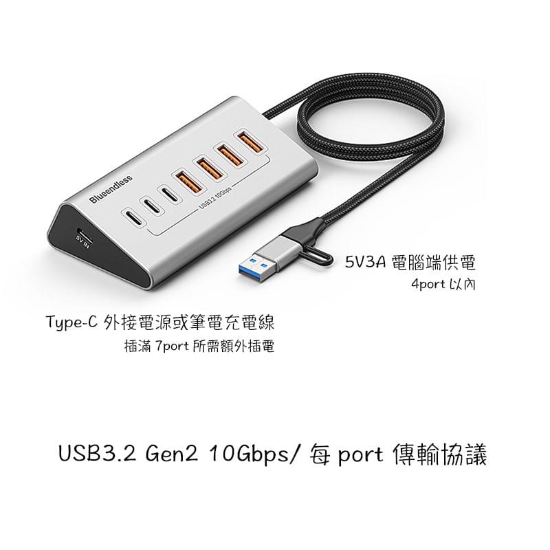 USB3.2 Gen2 10Gbps*7 port HUB,USB外接硬碟盒,USB擴展外接,USB充電器,USB分線器,USB集線器