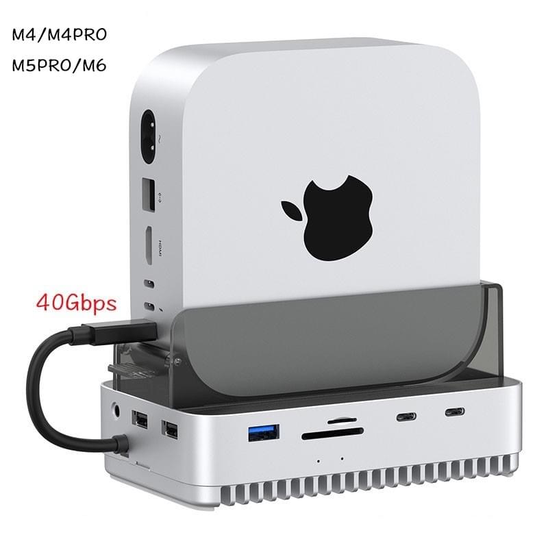 M4/M4Pro/M5Pro/M6 Mac mini HUB Docking多功底座硬碟外接盒M.2 NVMe SSD擴充,Mac mini多功擴展塢,Mac mini 3.5mm耳機孔