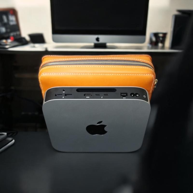 Mac mini真皮拉鍊包,Mac mini保護套,Mac mini保護包,Mac mini手拿包,M2 Mac mini攜帶包,植鞣革真皮包