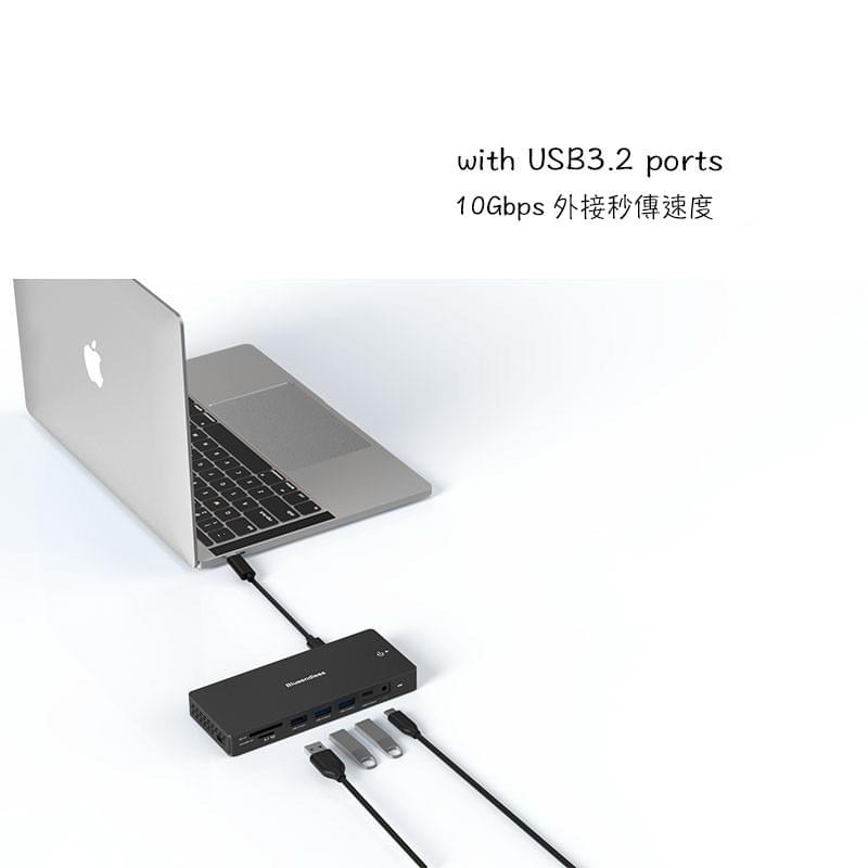專業級12in1 HUB Docking擴展塢集線器,HDMI2.1,HDMI2.1+DP1.6,8K/30Hz轉大螢幕,USB3.2/10Gbps傳輸協議