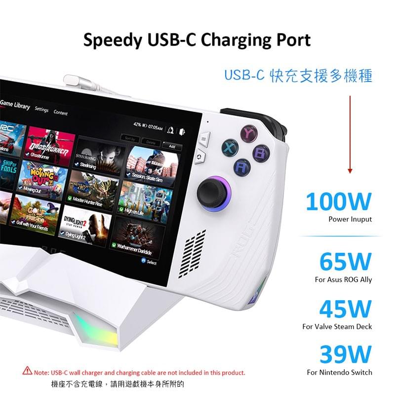 ROG Ally Steam Deck Nintendo Switch遊戲機座,10Gbps傳輸手持遊戲機HUB充電座