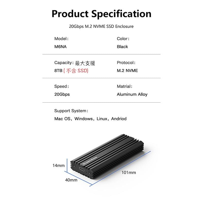 M.2 NVMe SSD硬碟外接盒,USB3.2 Gen2x2 20Gbps控制晶片,MacbookPro硬碟盒與擴充座