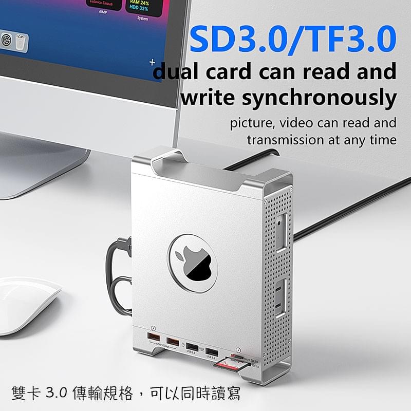 M4 Mac mini金屬外殼,M4 Mac mini保護殼,M4 Mac mini多功外殼座,M4 Mac mini硬碟外接盒,USB3.2 10Gbps,TF SD同時讀寫