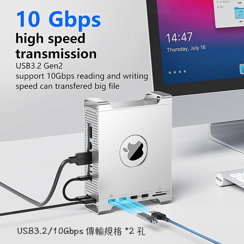 M4 Mac mini金屬外殼,M4 Mac mini保護殼,M4 Mac mini多功外殼座,M4 Mac mini硬碟外接盒,USB3.2 10Gbps,TF SD同時讀寫