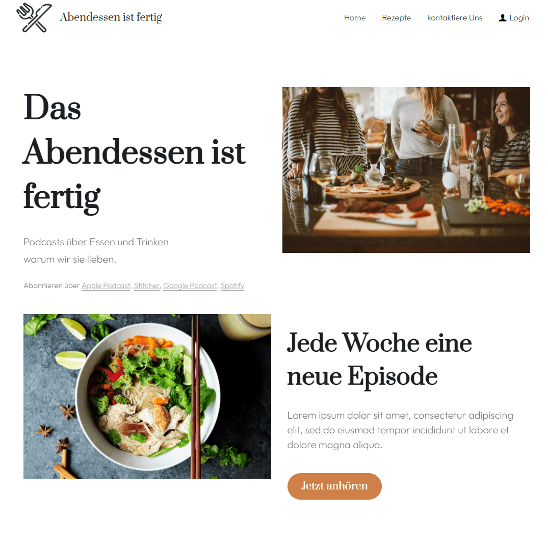 Blogvorlage „Dinner is Done“ von Strikingly
