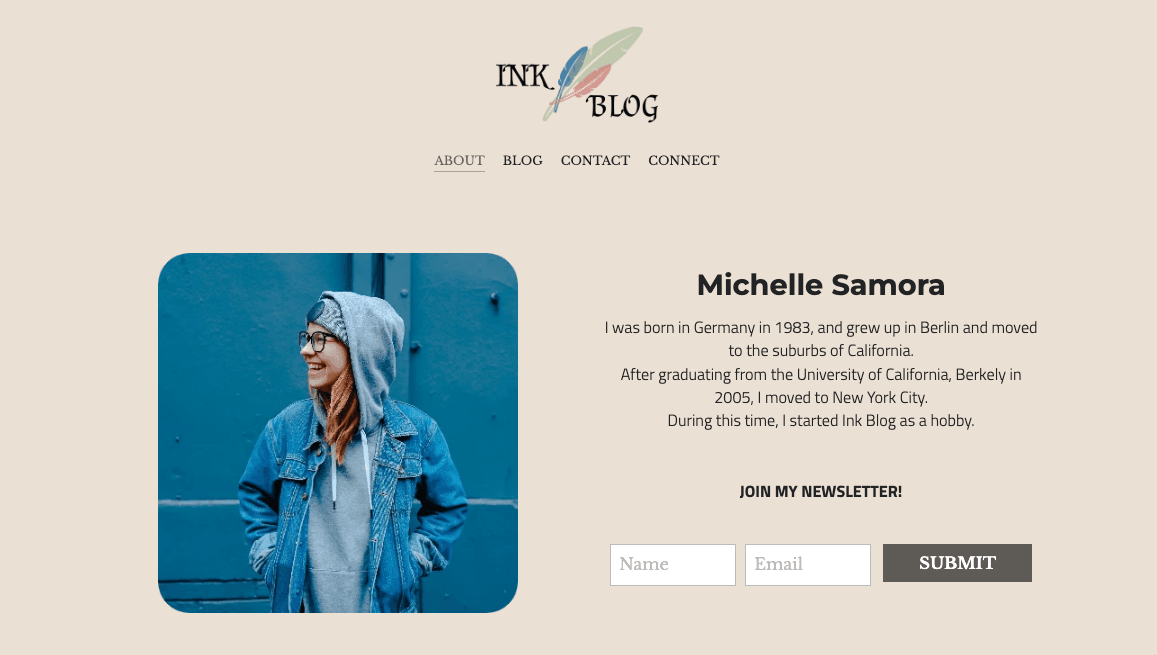 Tinte Blog Vorlage von Strikingly