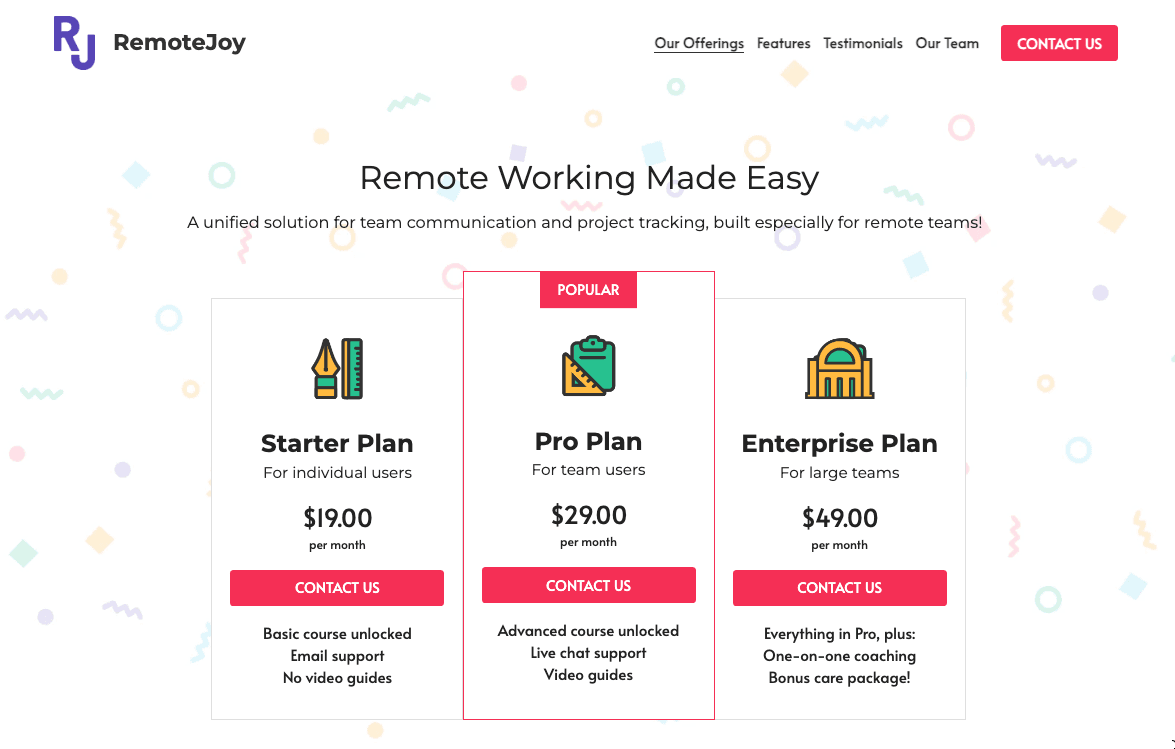 Remote Joy Template von Strikingly