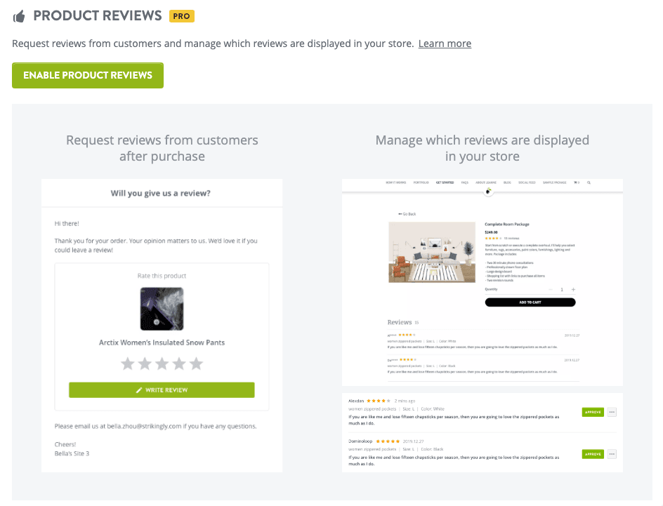 Funkcja recenzji produktów od Strikingly