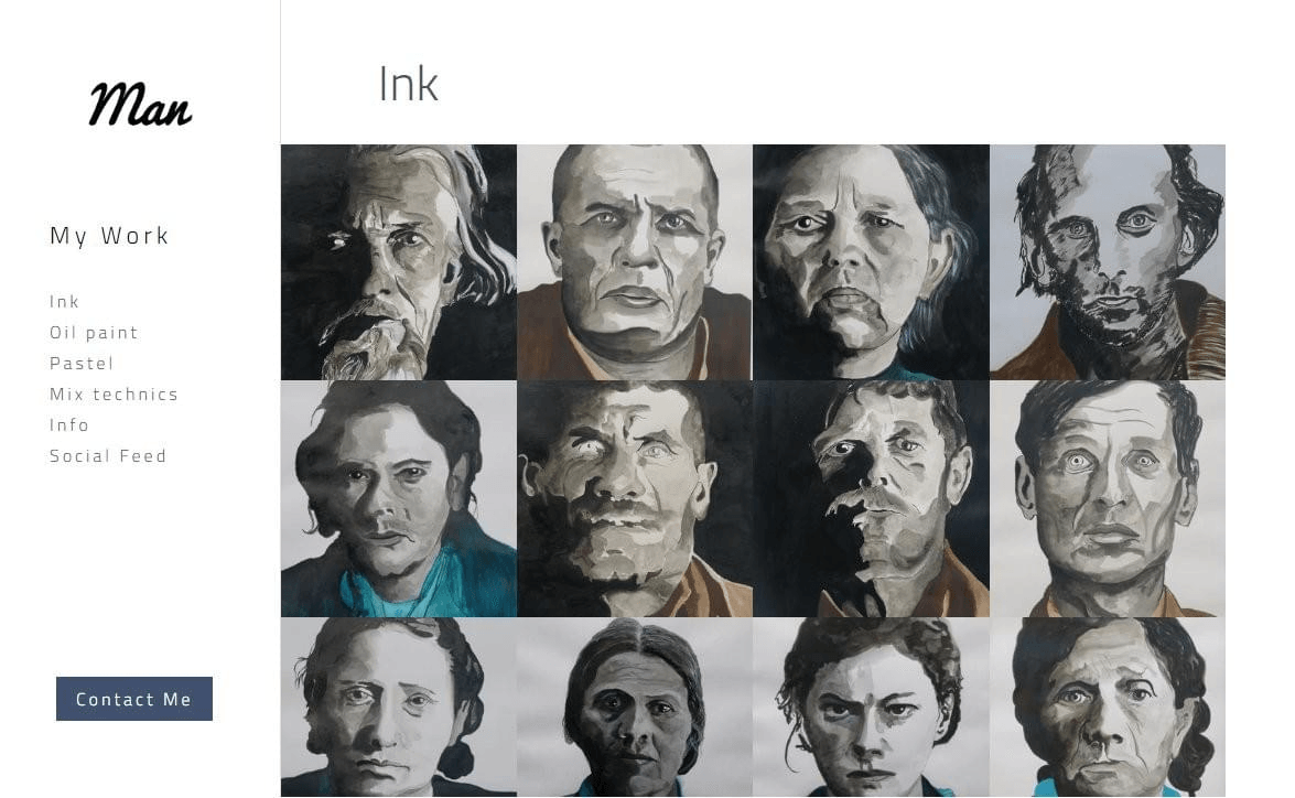 Sitio web de la galería de trabajos masculinos