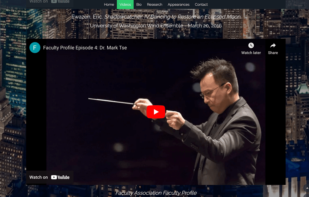 Mark Tse – strona internetowa dyrygenta z filmem na YouTube