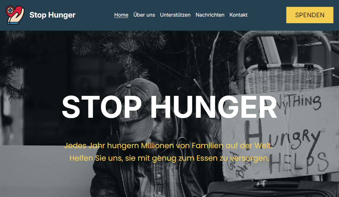 Website-Vorlage für gemeinnützige Organisationen zur Hungerbekämpfung von Strikingly