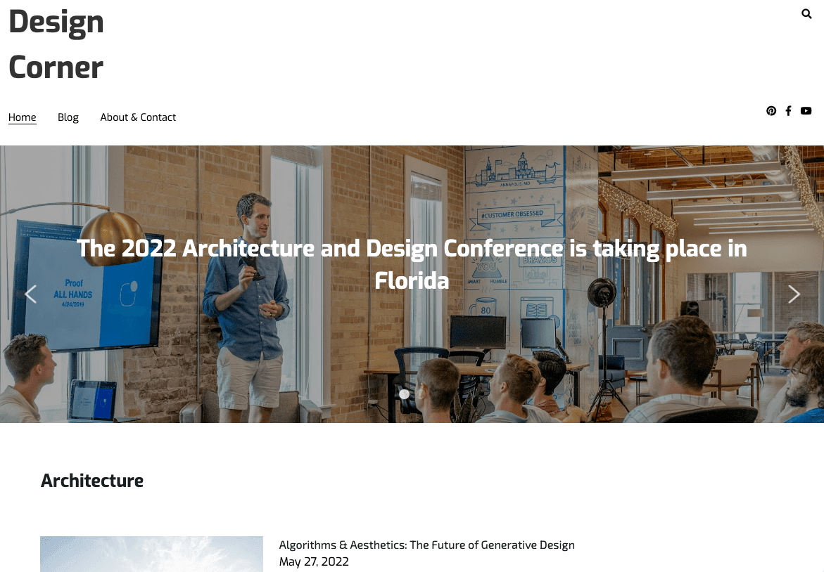 Design Corner Template von Strikingly