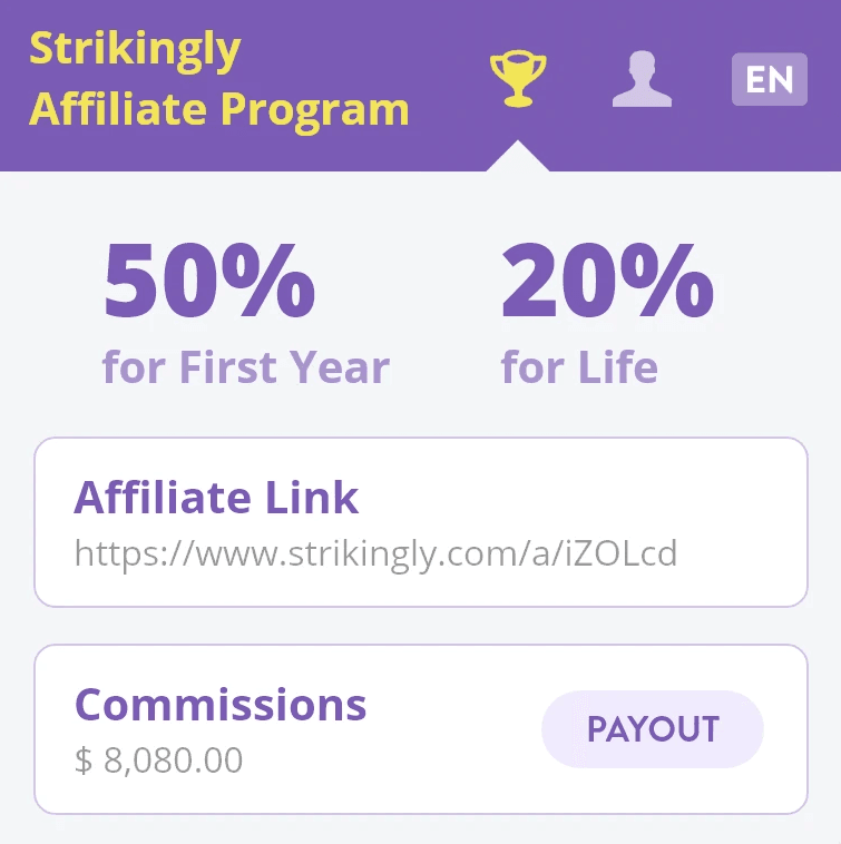 Estructura de comisiones del programa de afiliados de Strikingly