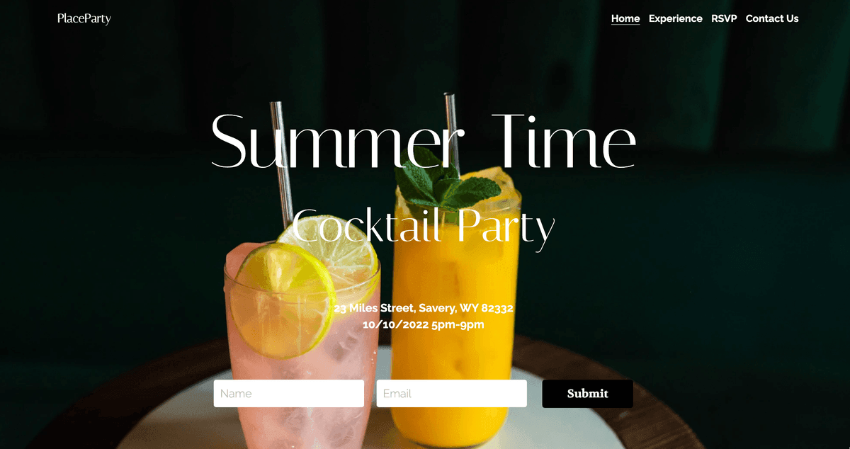 Szablon PlaceParty z Strikingly