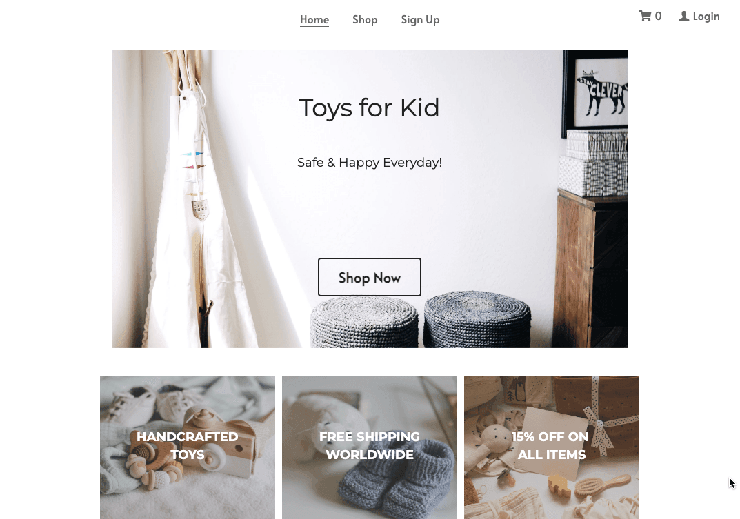 Modelo de loja online de brinquedos pequenos