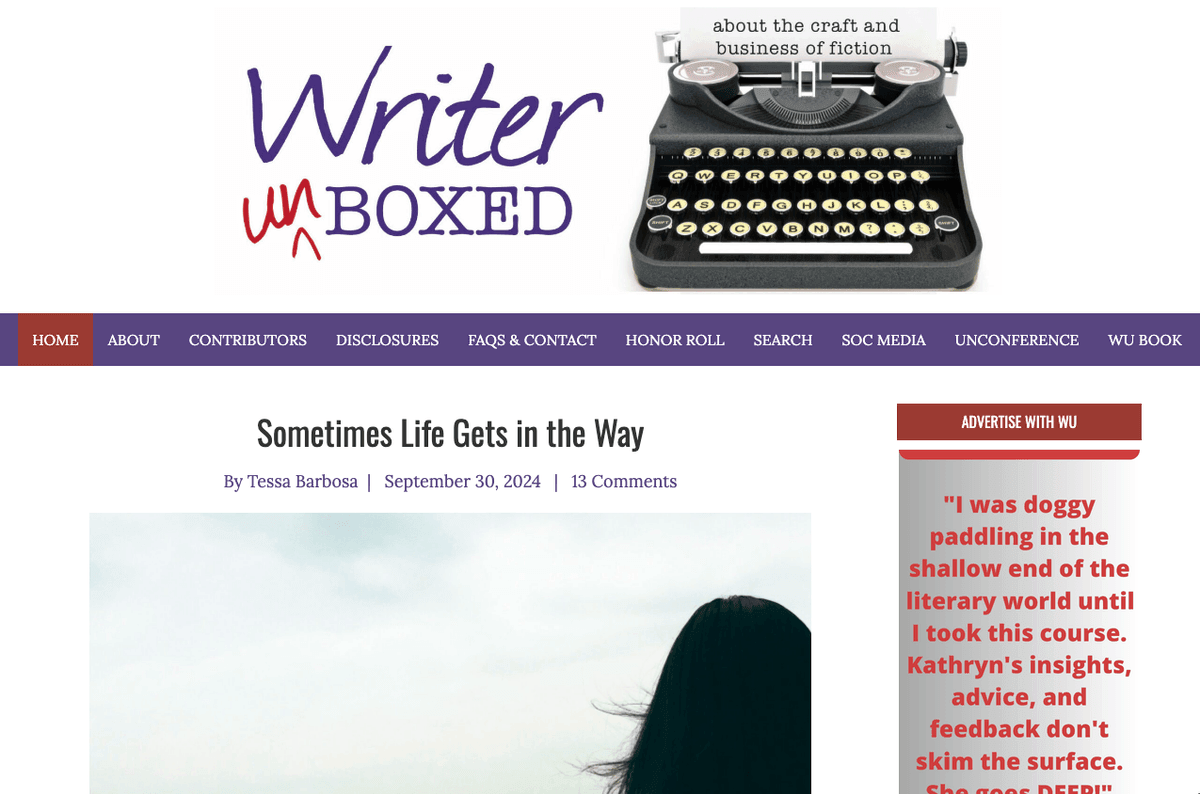 Sitio web de Writer Unboxed