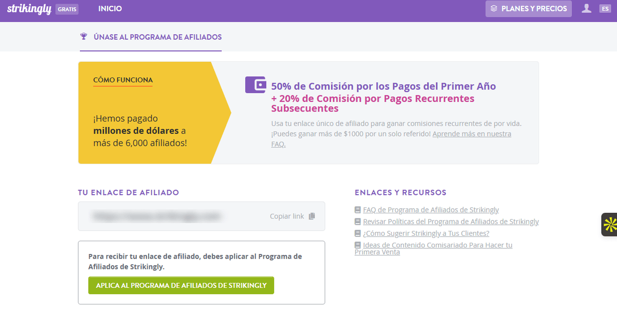 Programa de afiliados de Strikingly