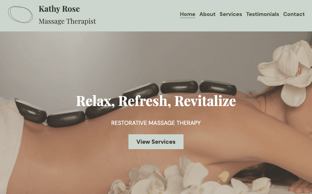 Mall för massageterapeut från Strikingly