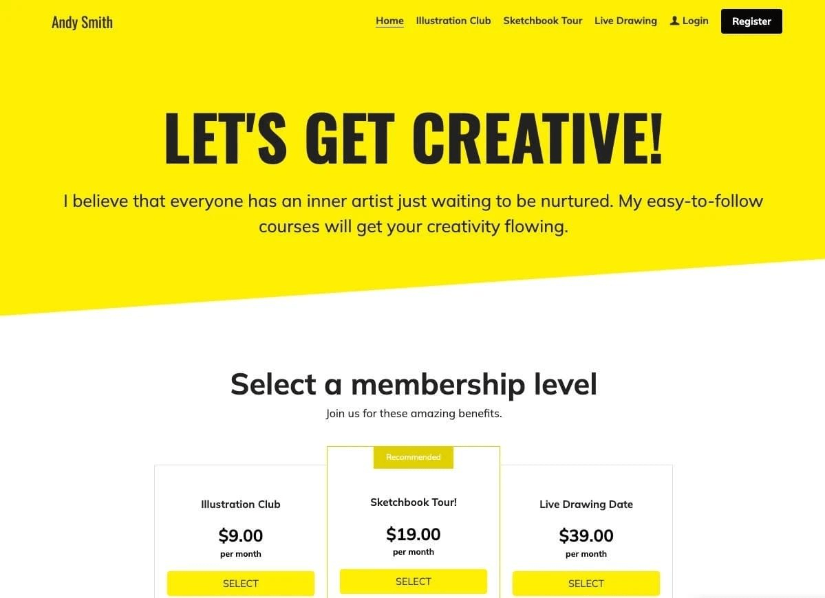 Szablon „Pozwólmy sobie na kreatywność” od Strikingly