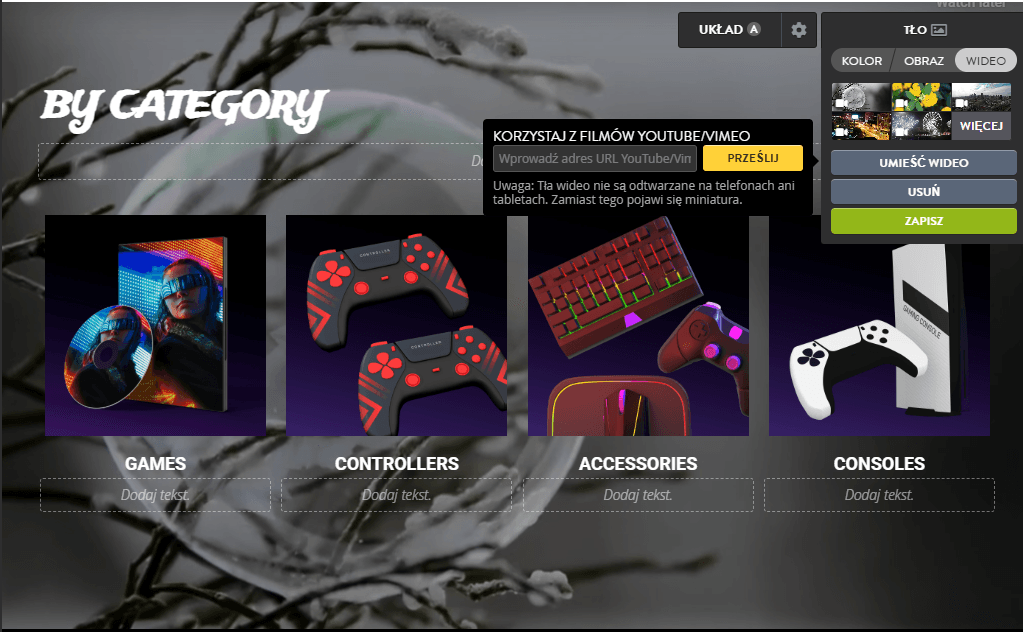 Funkcja tła wideo od Strikingly