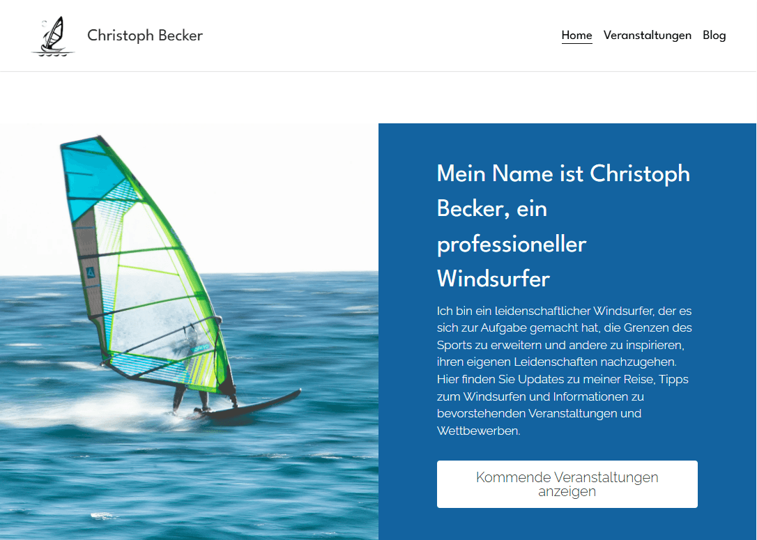 Windsurfer-Vorlage von Strikingly