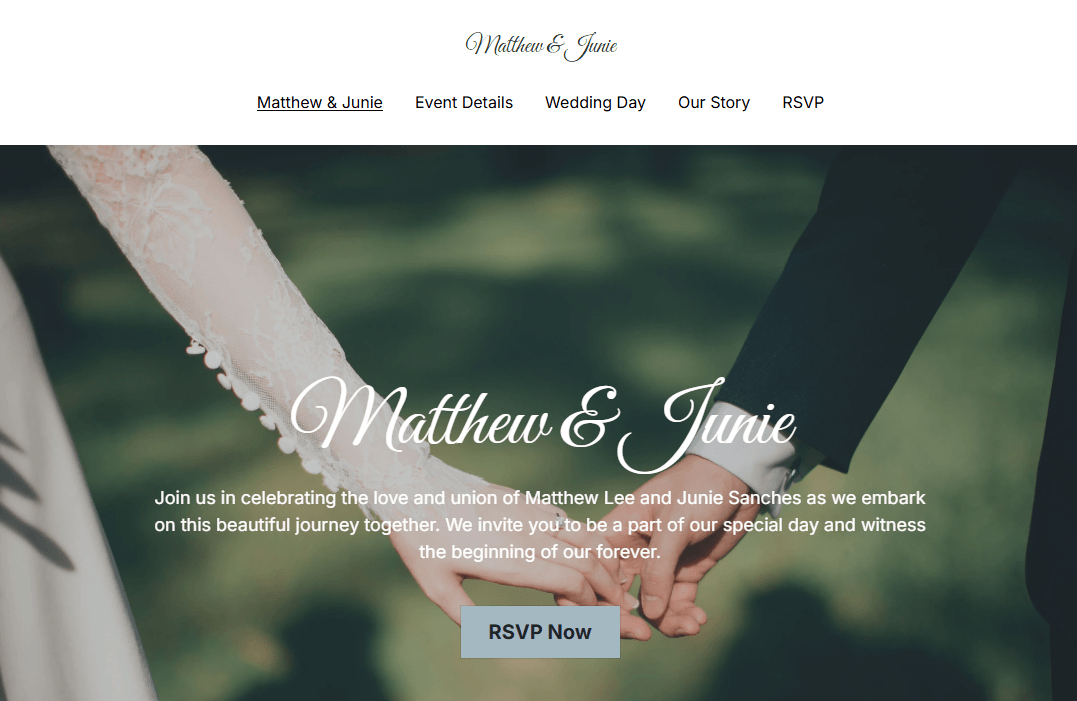 Plantilla de Matthew y Junie de Strikingly