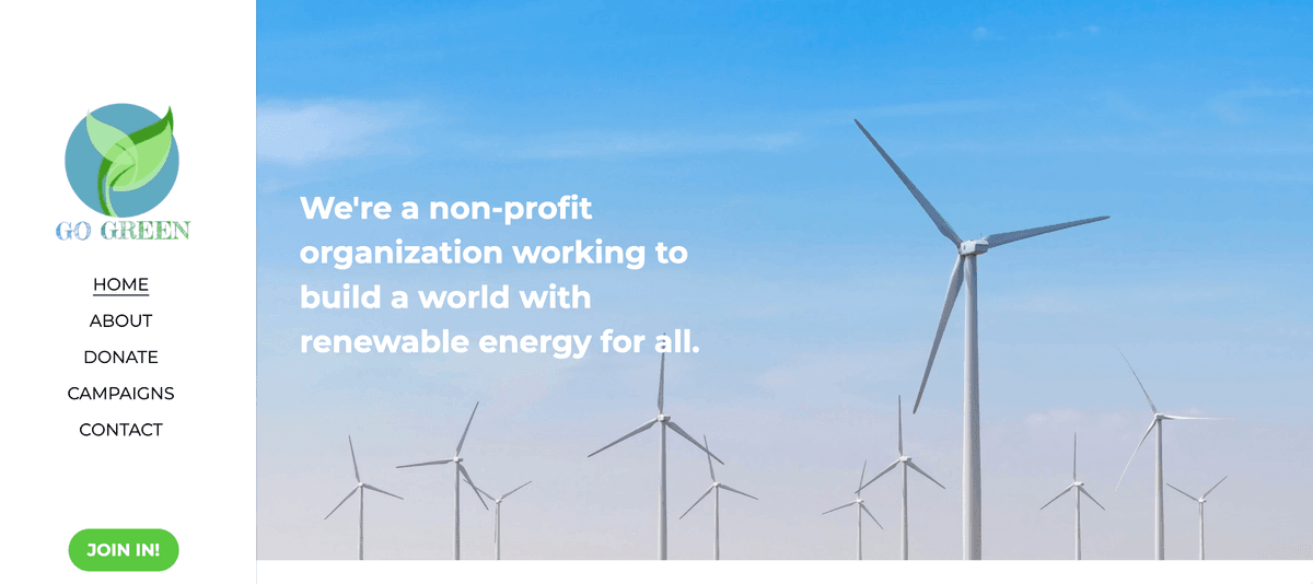 Szablon witryny internetowej GoGreen dla organizacji non-profit od Strikingly