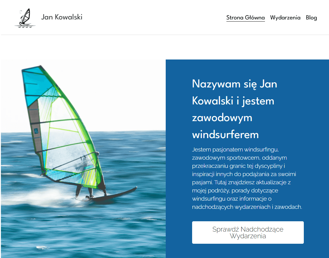 Szablon windsurfera od Strikingly